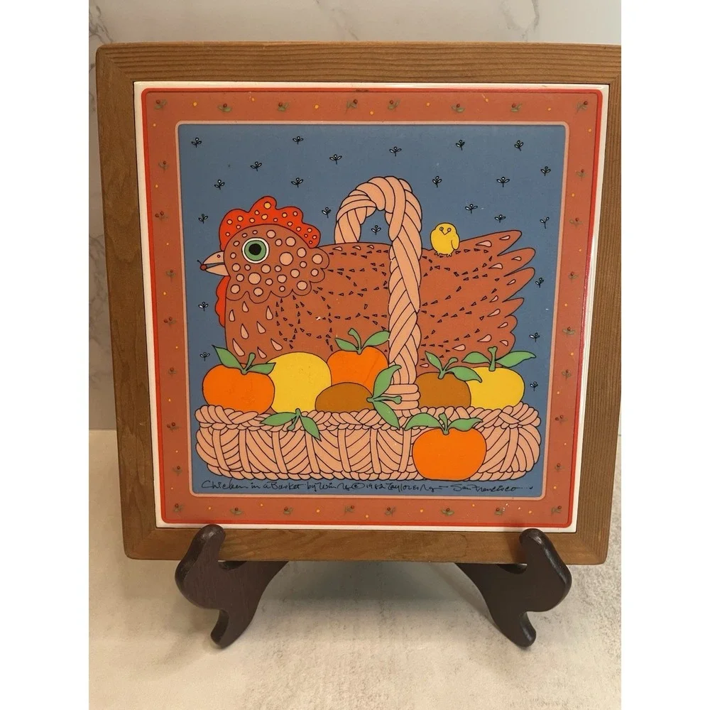 Vintage Taylor & Ng San Francisco 1982 Chicken in Basket Japan Wood 9.5
